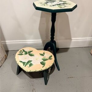 Floral Painted Stool and Table Set